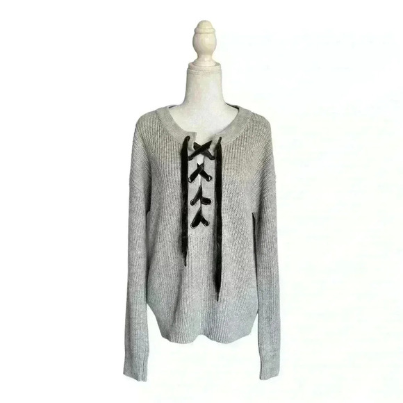 Rails Gray Cable Knit Lace Up Long Sleeve Sweater Women’s Size M - Picture 4 of 9